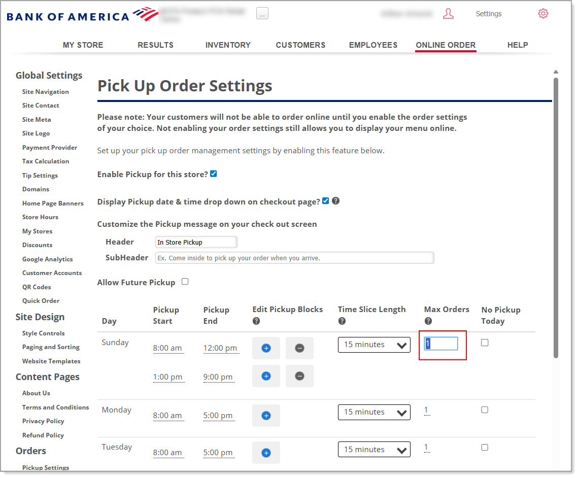 Max Orders option for selected Time Slice