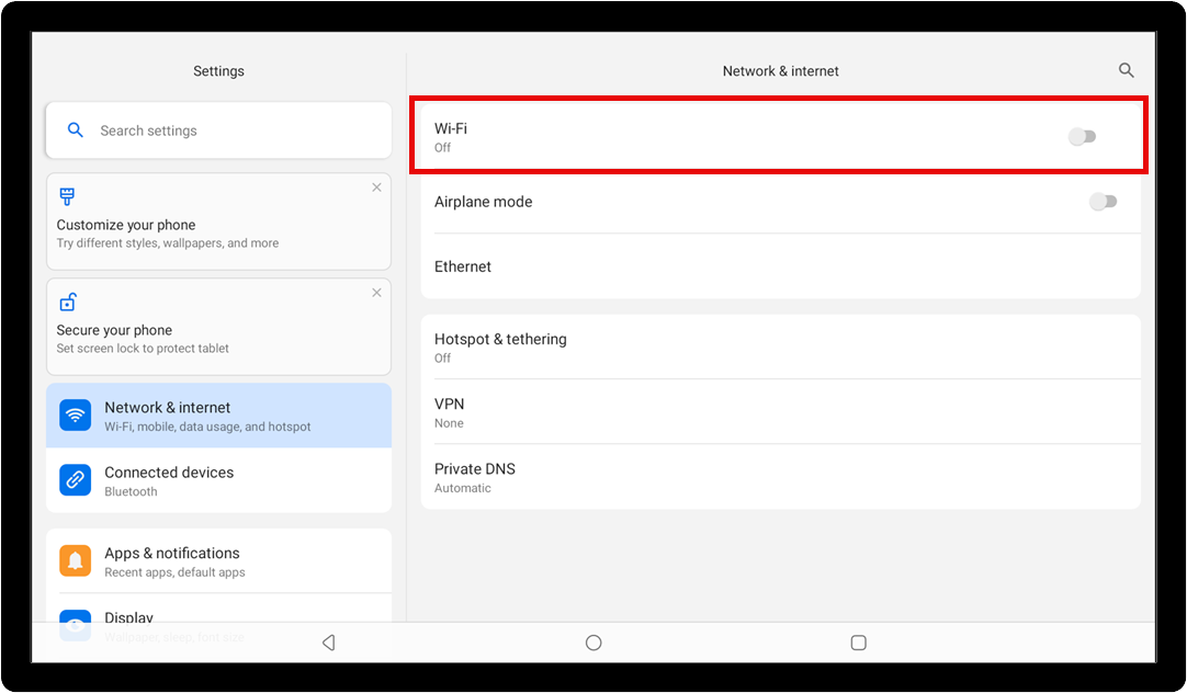 wi-fi toggle on kds