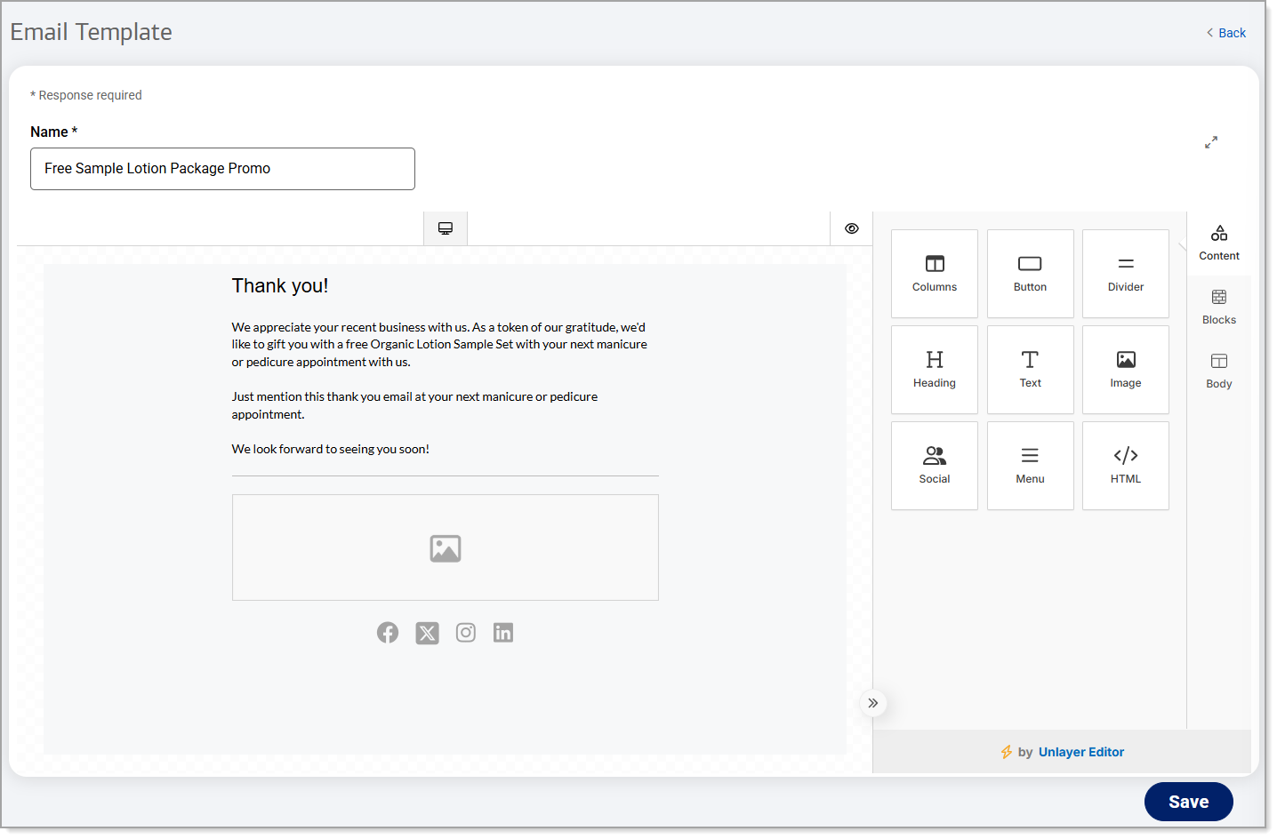 Marketing Email Template design space