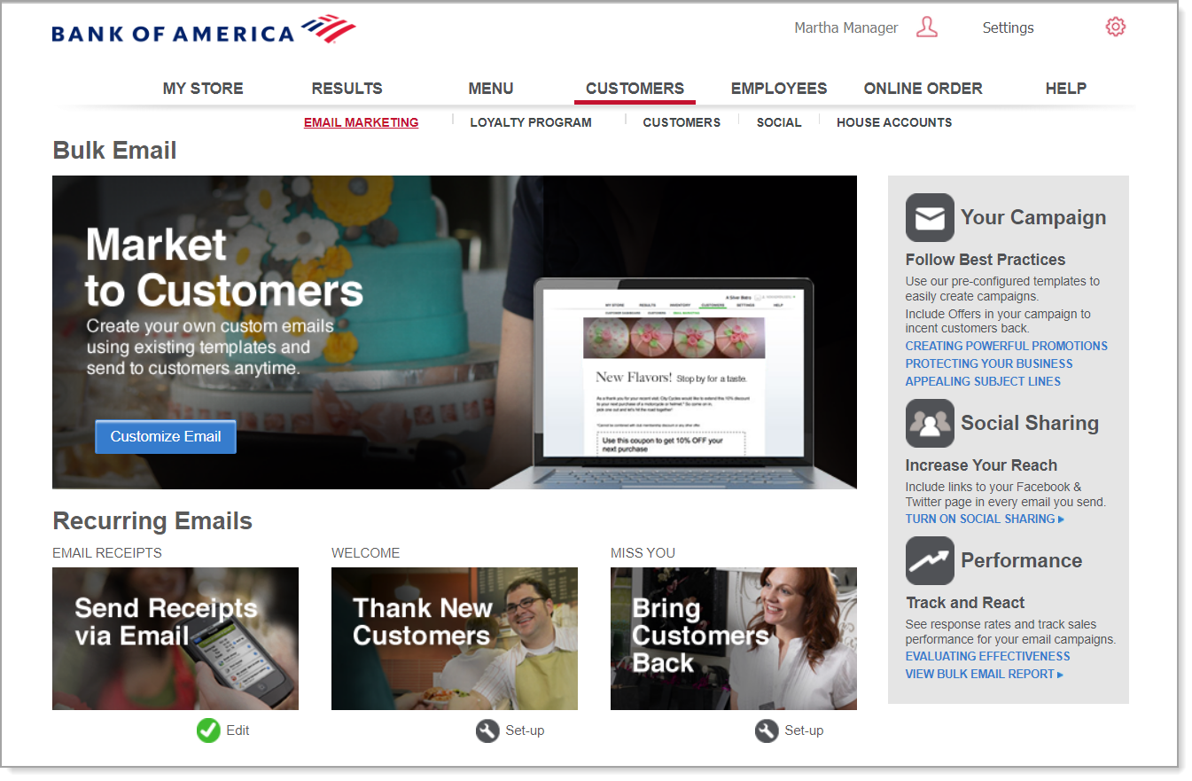 View of the Email Marketing page