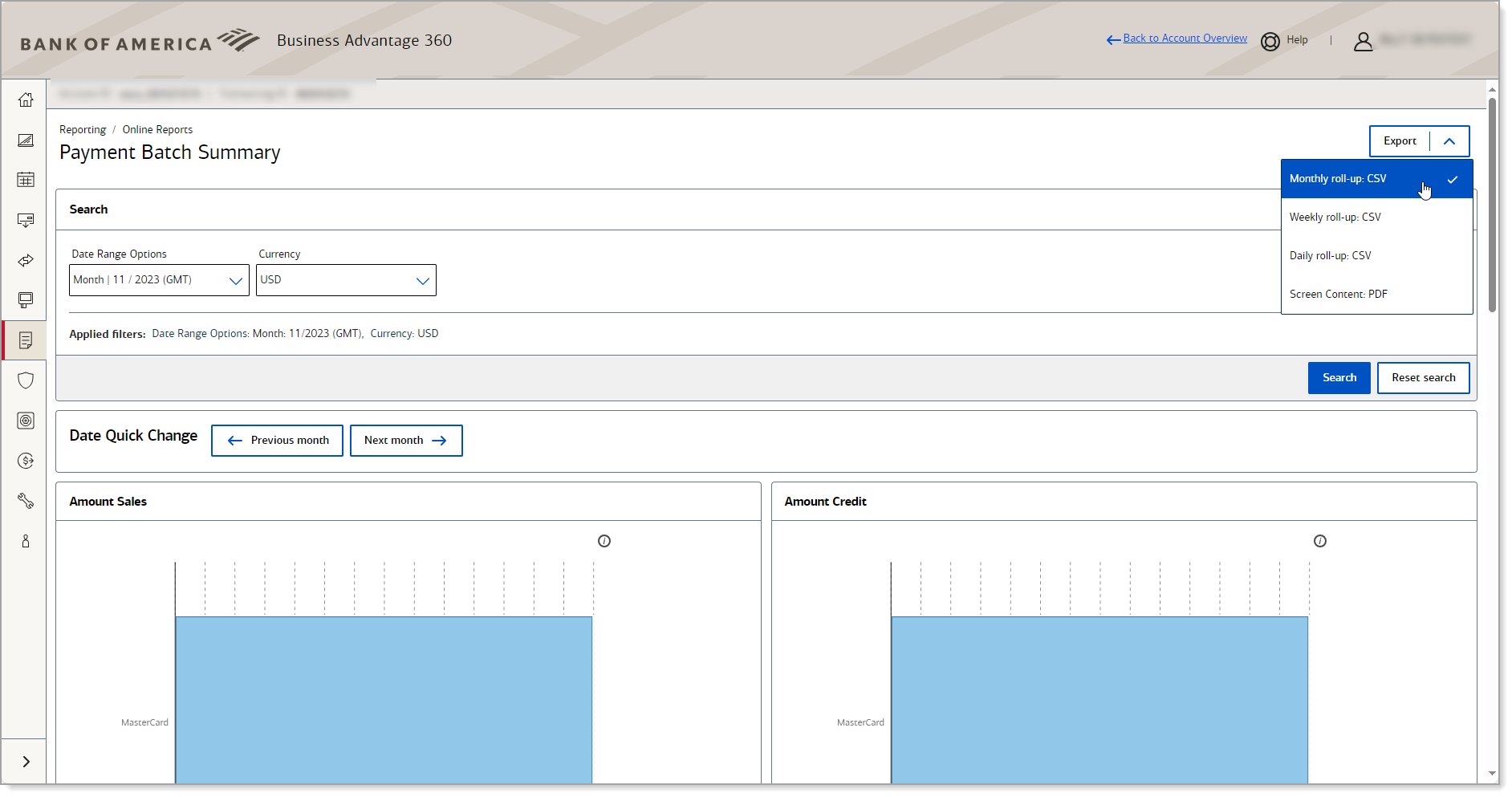 export options for batch summary report