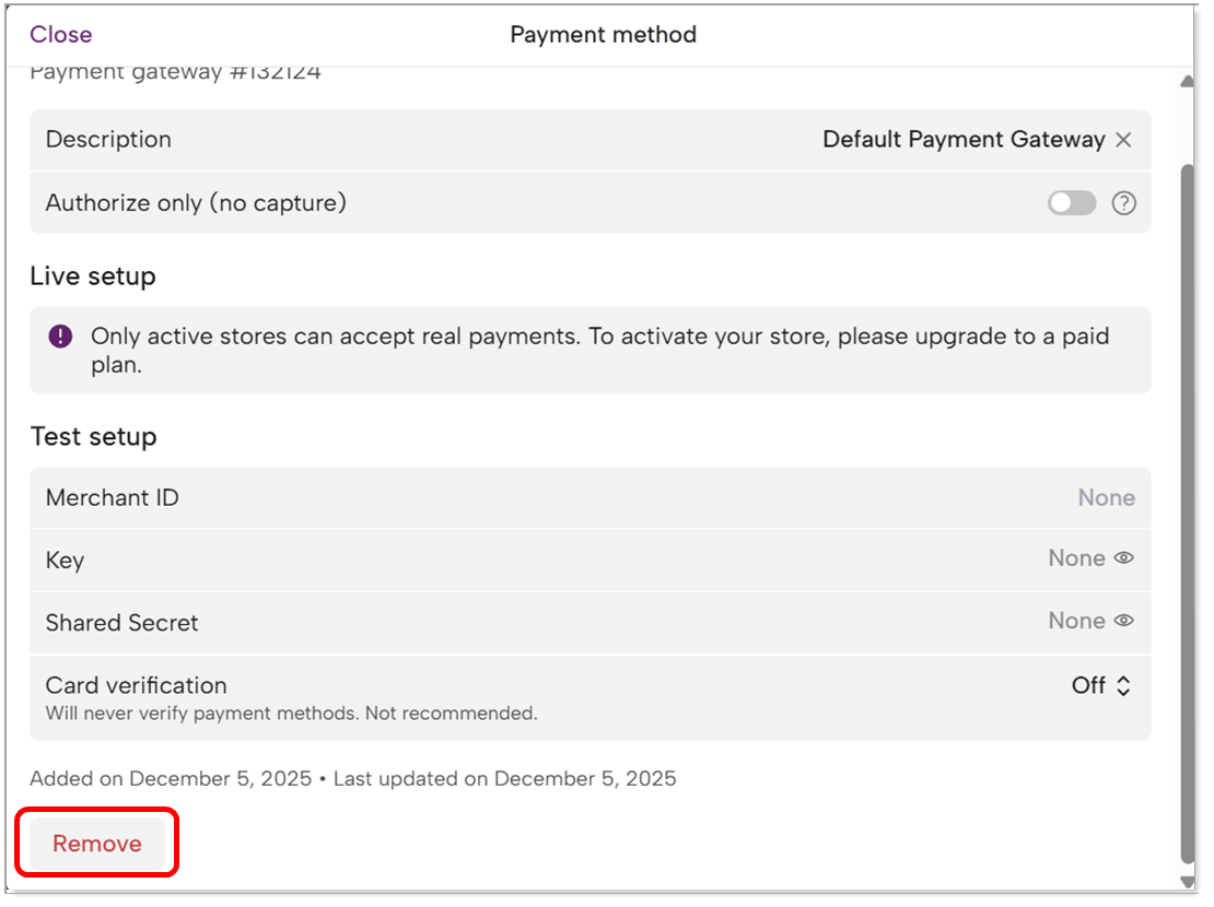 Remove button highlighted