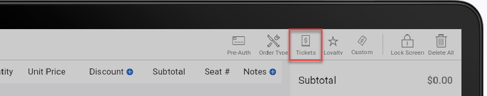 tickets order option selected