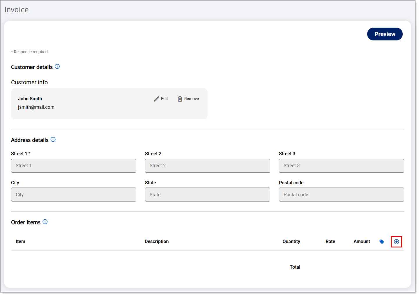 Add item icon highlighted in the Customer details screen.