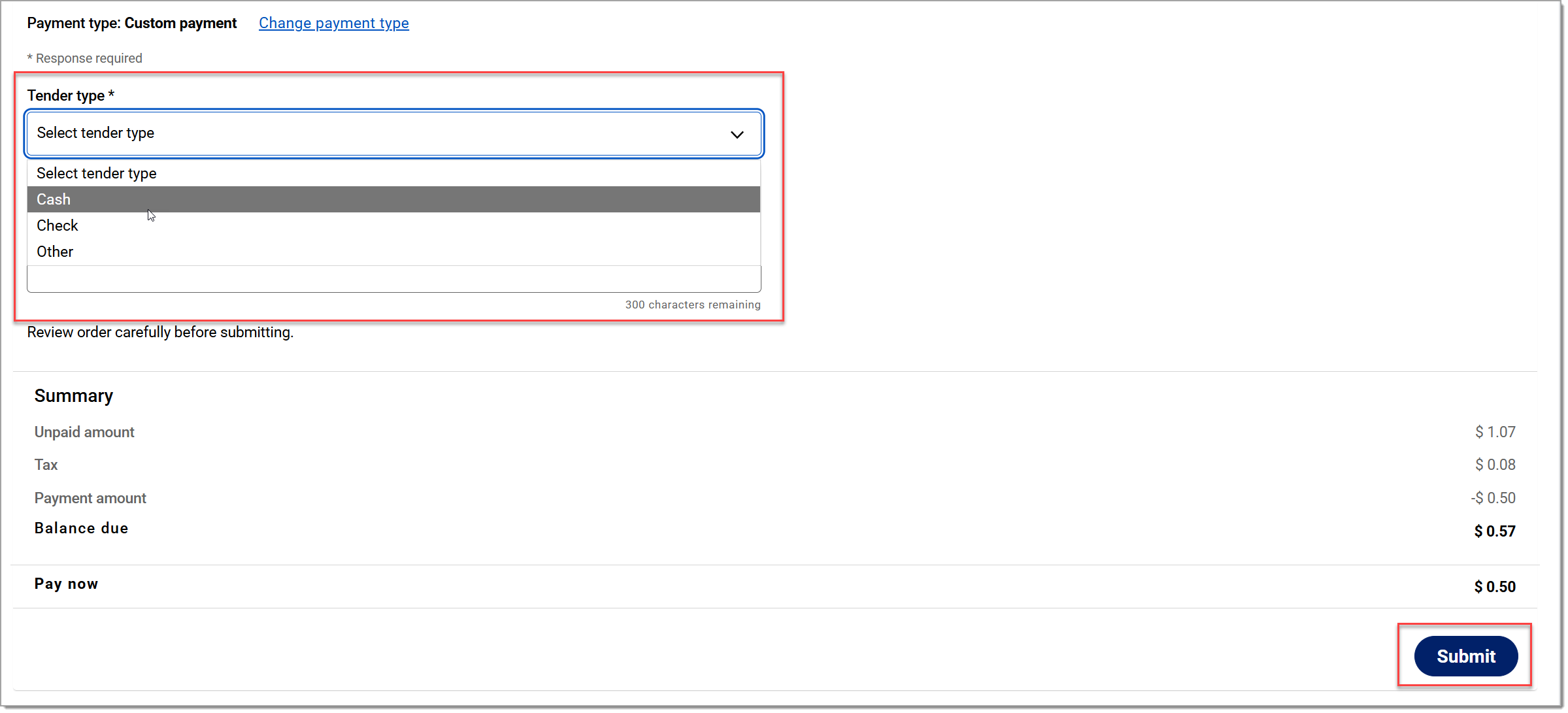 select a tender type