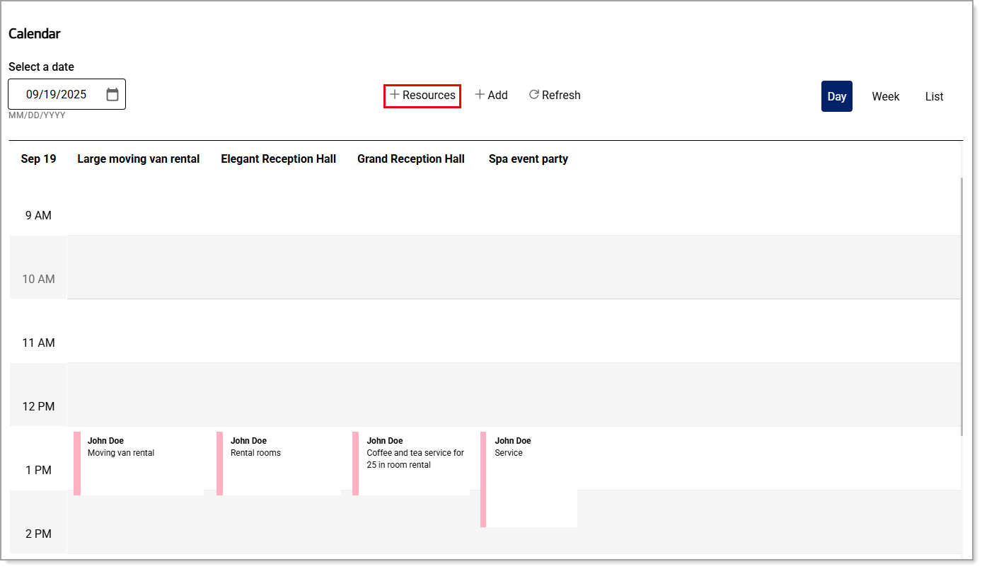 Resource calendar by Resource group and Resource item