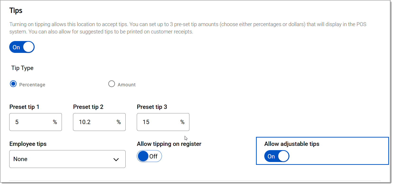 global tip settings with adjustable tips enabled