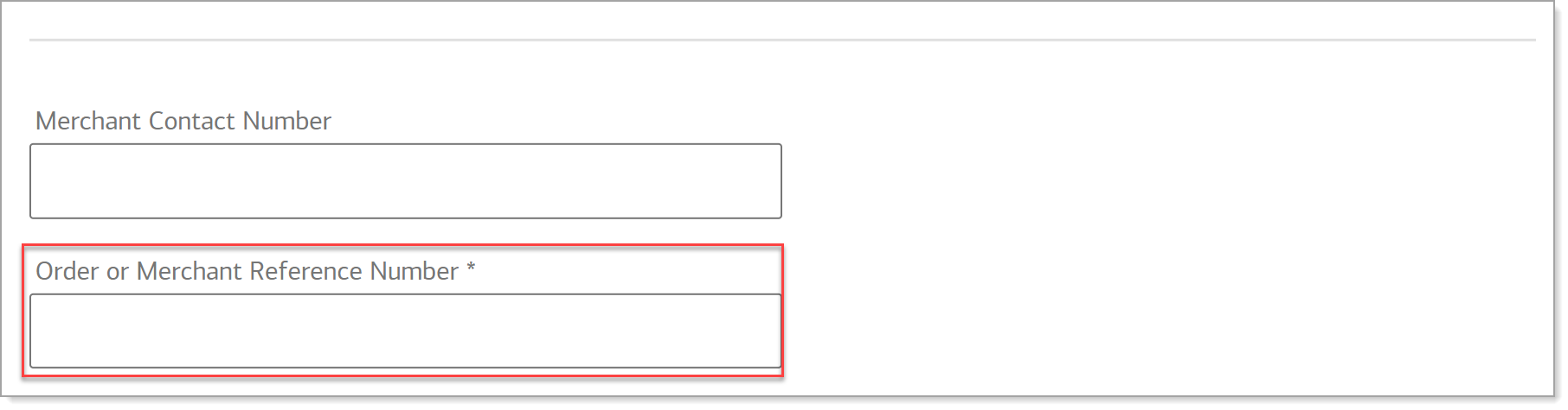 virtual terminal order or merchant reference number field