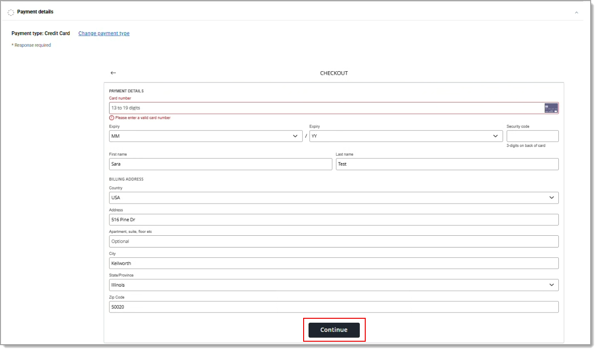 Payment details page