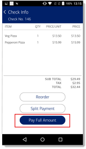 Check info - Pay full amount option