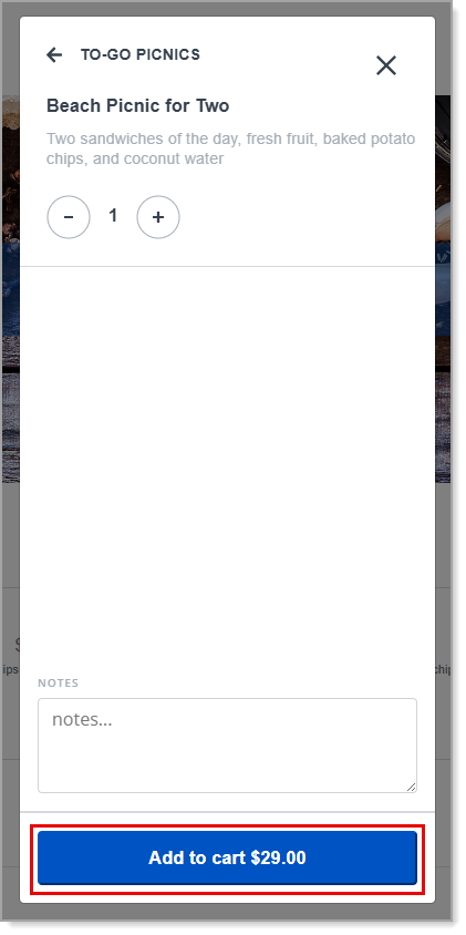 Screen of how to add a product to the shopping cart