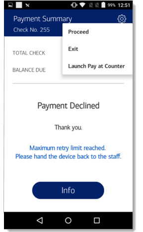 Payment Declined - gear settings menu options