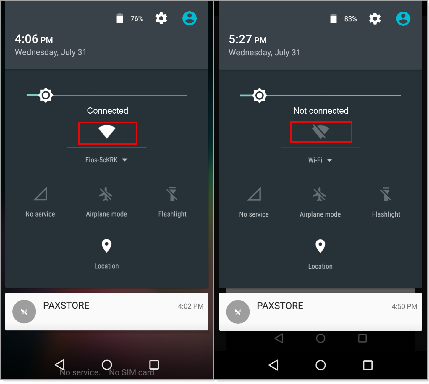 Wi-Fi connectivity - connected vs not connected