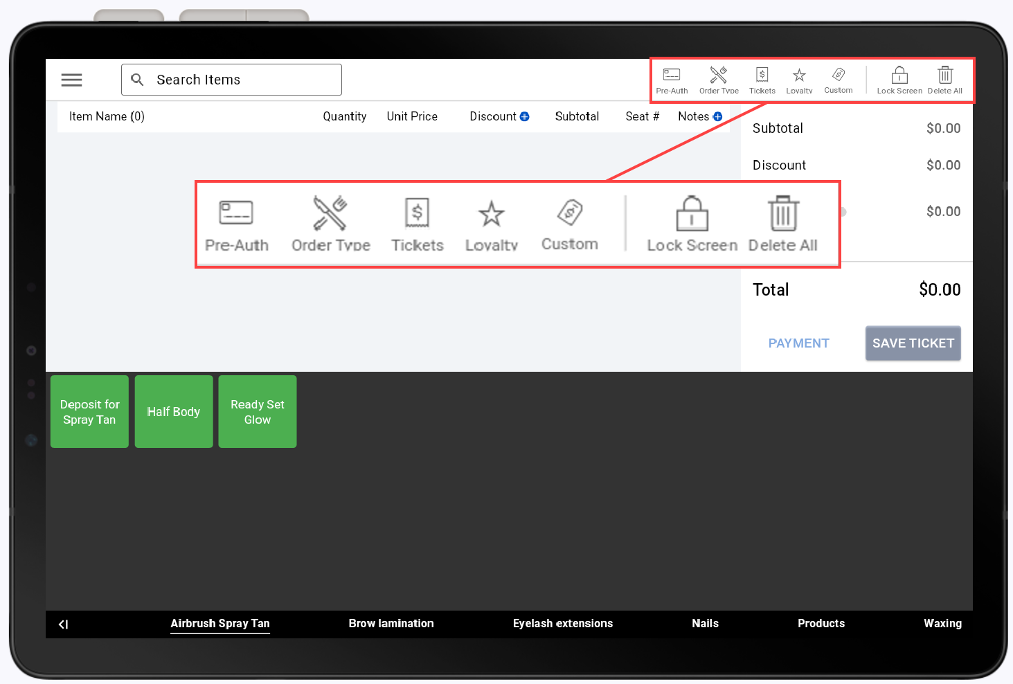 order options menu with expanded view